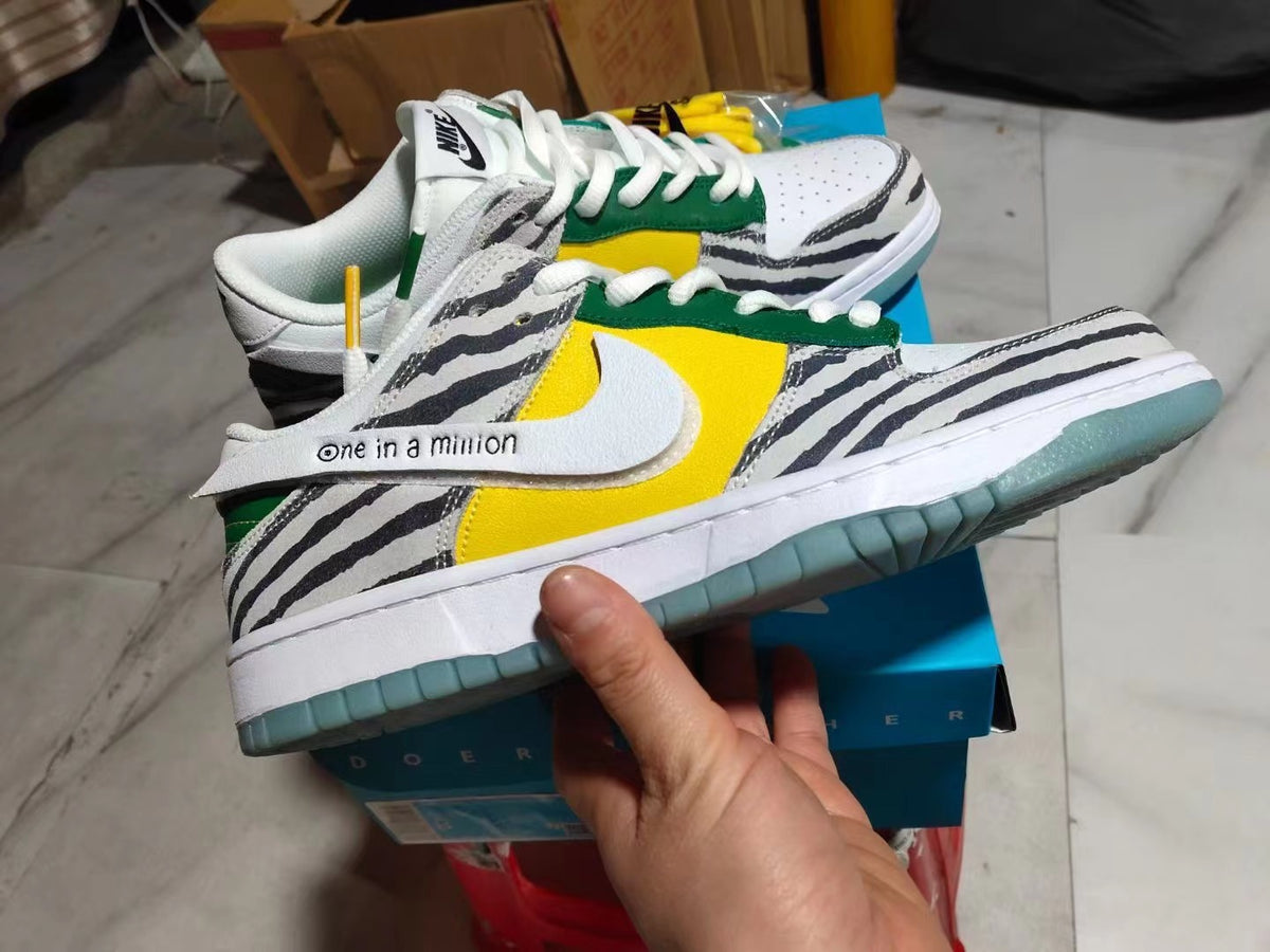 Low Top Sneakers, White Yellow Black Colorway, Glow in the Dark Detail, Lace Up Design, Casual Gift for Sneaker Fans