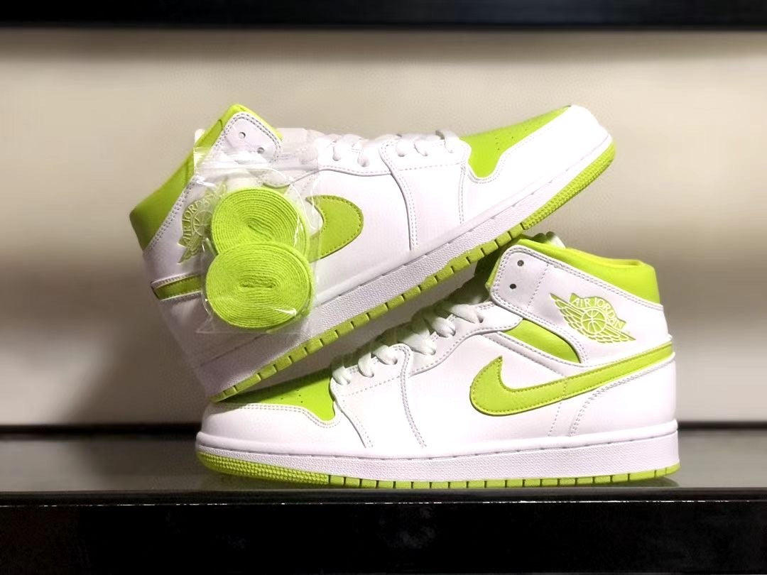 Mid Top Basketball Shoes, White Green Colorway, Lace Up Design, Casual Gift for Shoe Lovers