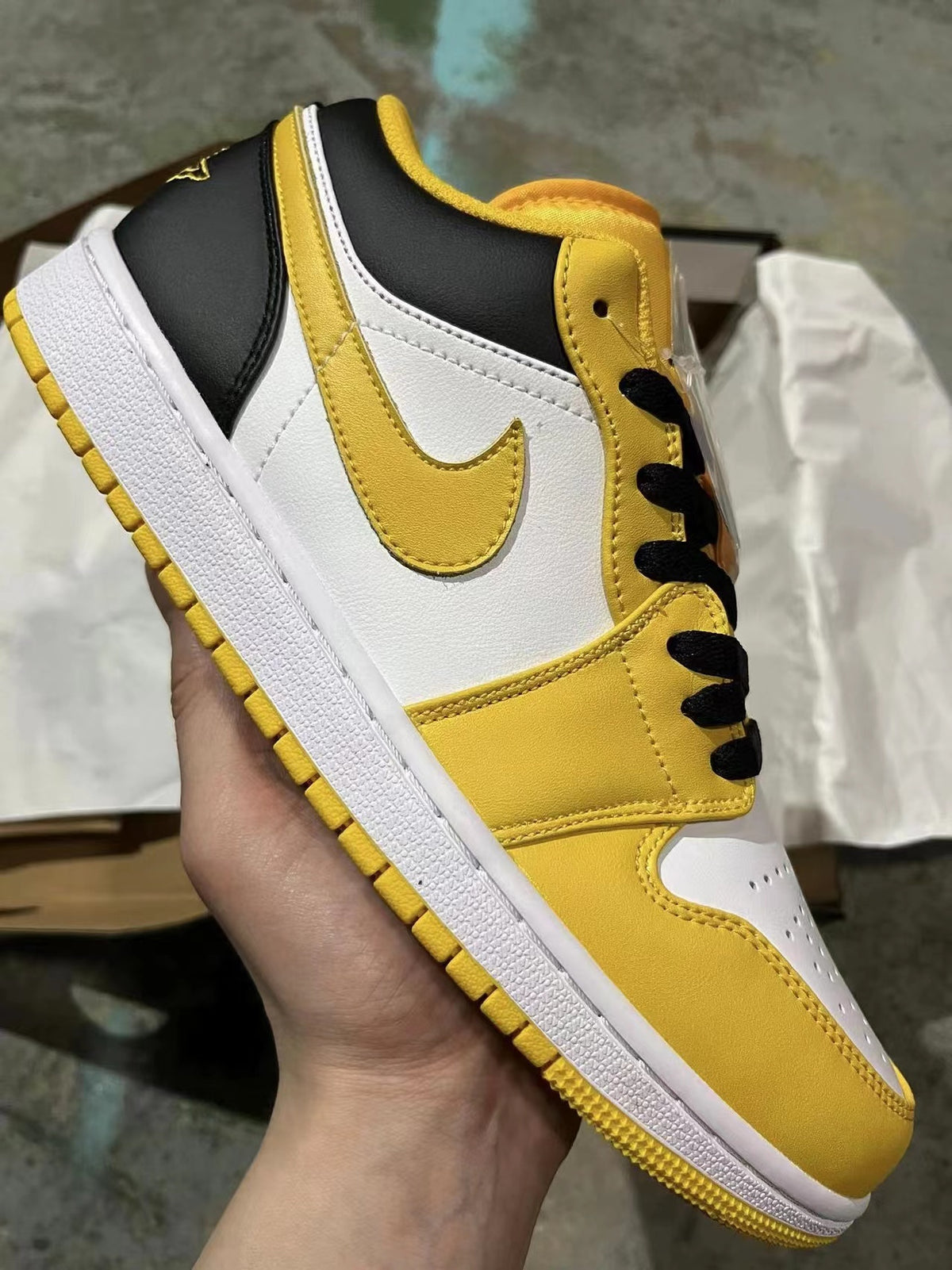 Low Top Sneakers, Black Yellow Colorway, Lace Up Design, Casual Gift for Sneaker Fans
