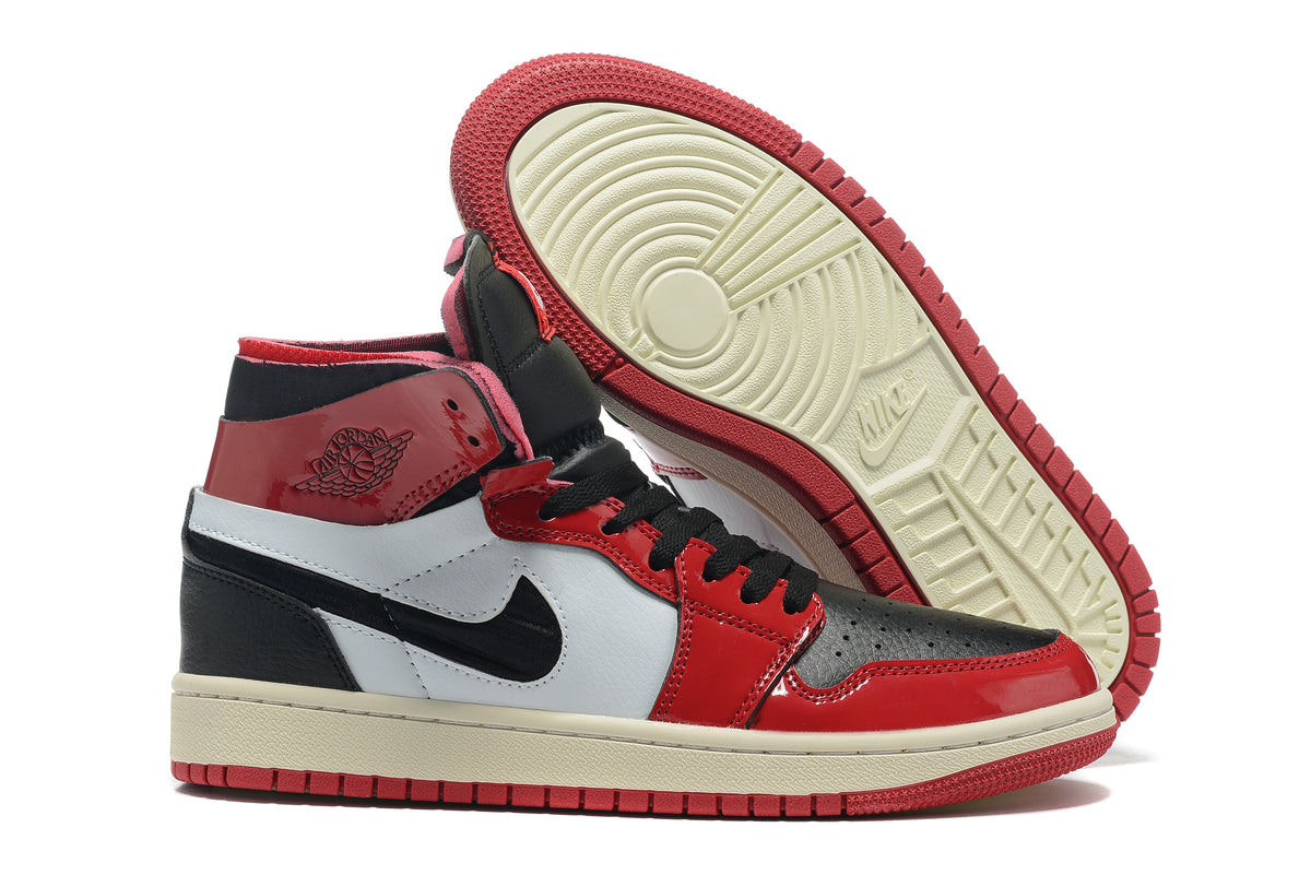 Sneakers, Red Black White Colorway, Patent Leather Footwear, Lace Up Design, Casual Gift for Sneaker Fans