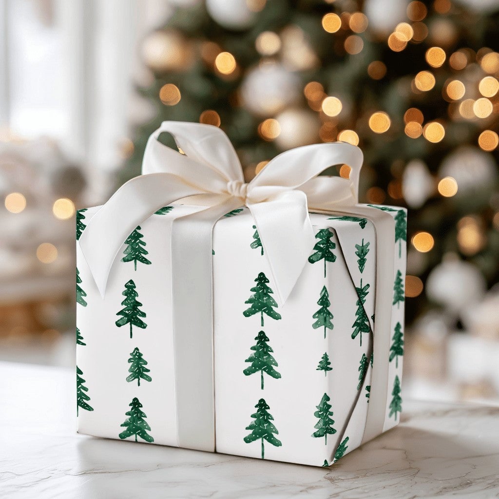 Rustic Christmas Tree Gift Wrap, Pine Tree Wrapping Paper, Minimalist Forest Wrapping Paper, Modern Winter Holiday Wrapping P