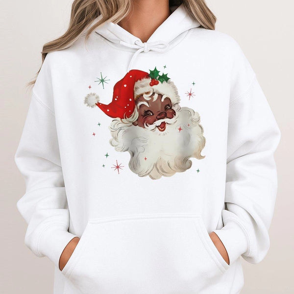 Vintage Black Santa Christmas Hoodie, Black Santa Hoodie, Retro African American Santa Hoodie, Festive Xmas Hooded Sweatshirt