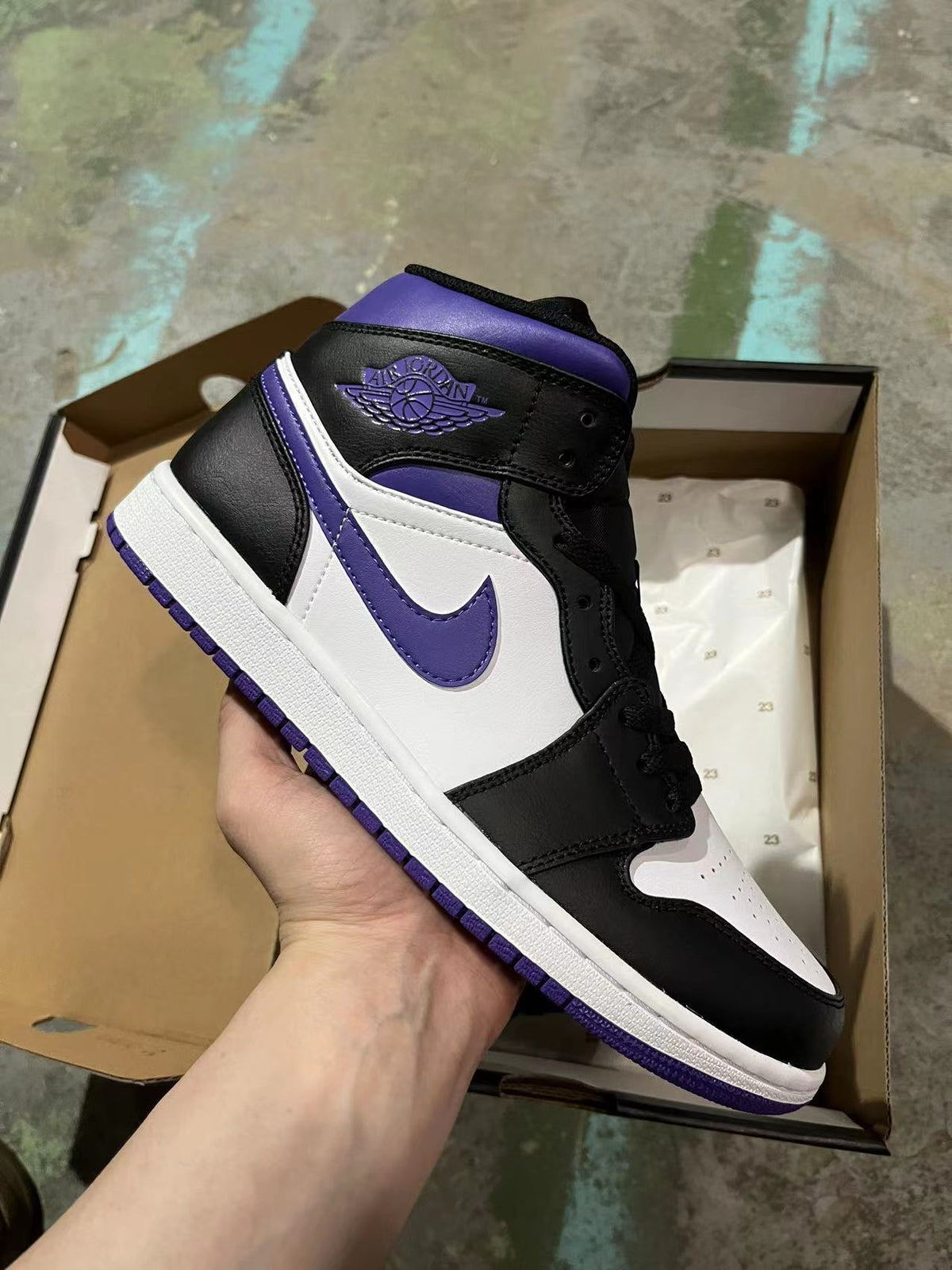 Mid Top Sneakers, White Black Purple Colorway, Lace Up Design, Casual Gift for Sneaker Fans