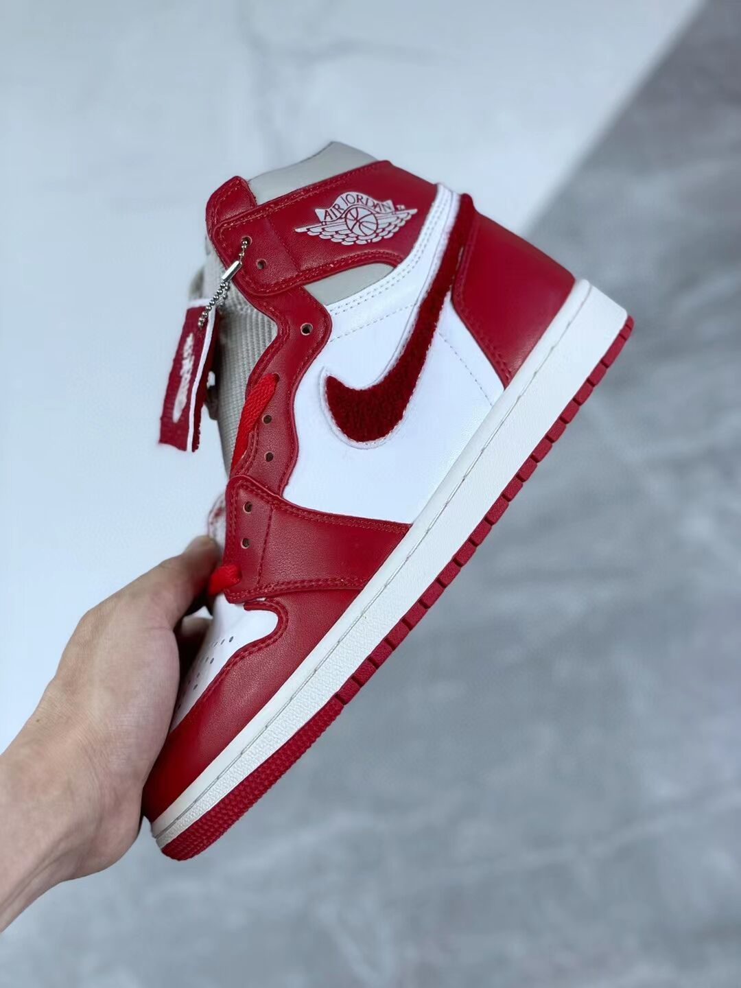 High Top Sneakers, White Red Gray Colorway, Lace Up Design, Casual Gift for Sneaker Fans