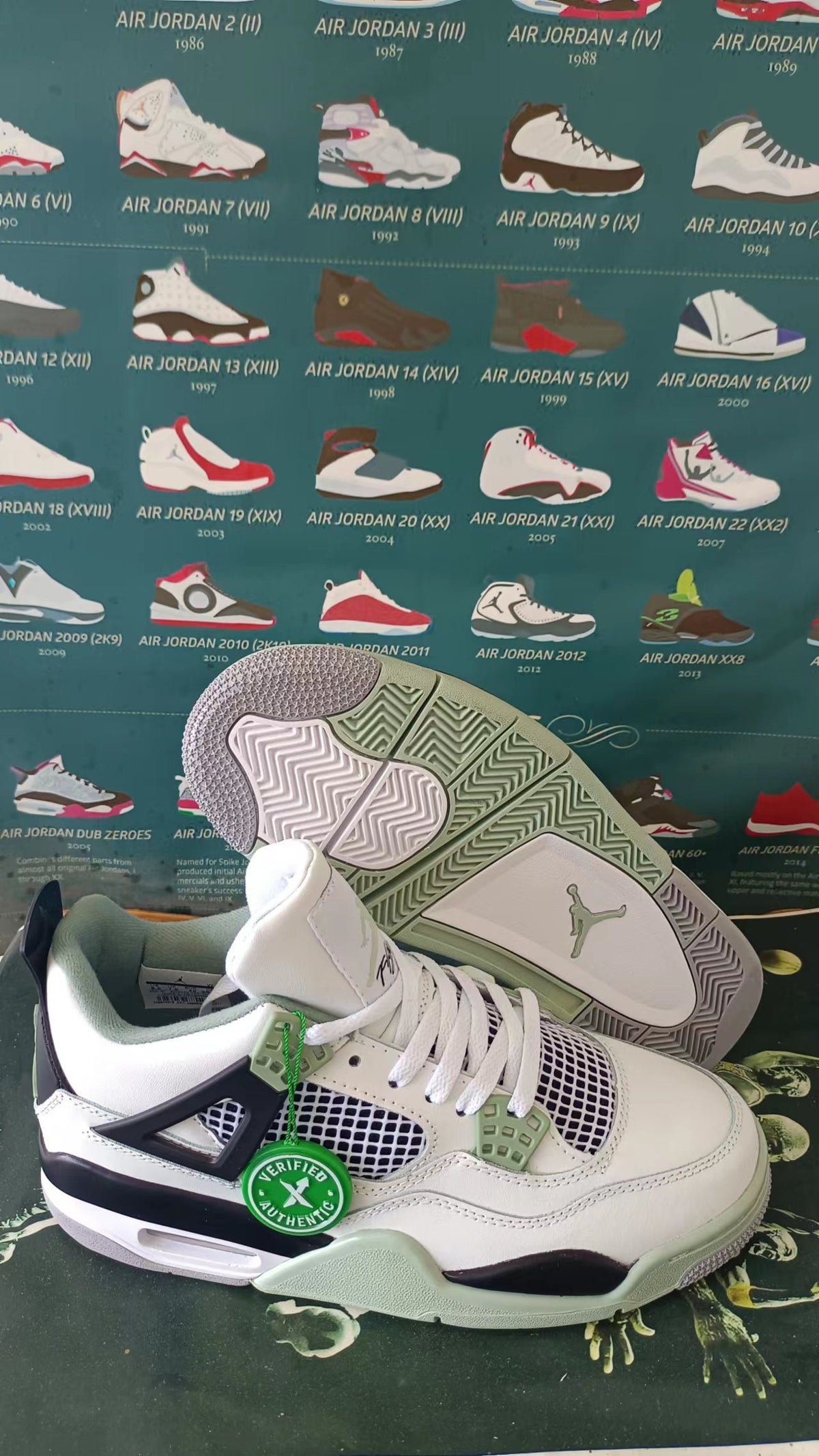 Sneakers, White Black Green Colorway, Casual Gift for Sneaker Fans
