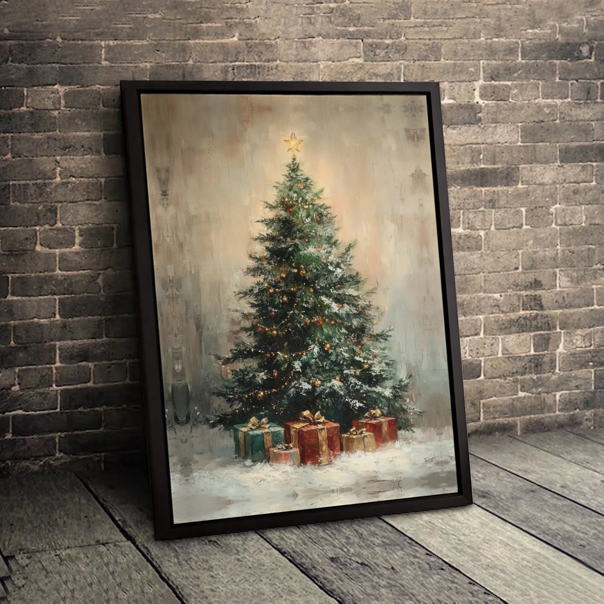 Vintage Holiday Presents Canvas Print, Rustic Christmas Tree Canvas Art, Farmhouse Xmas Pine Tree Canvas, Festive Seasonal Ho