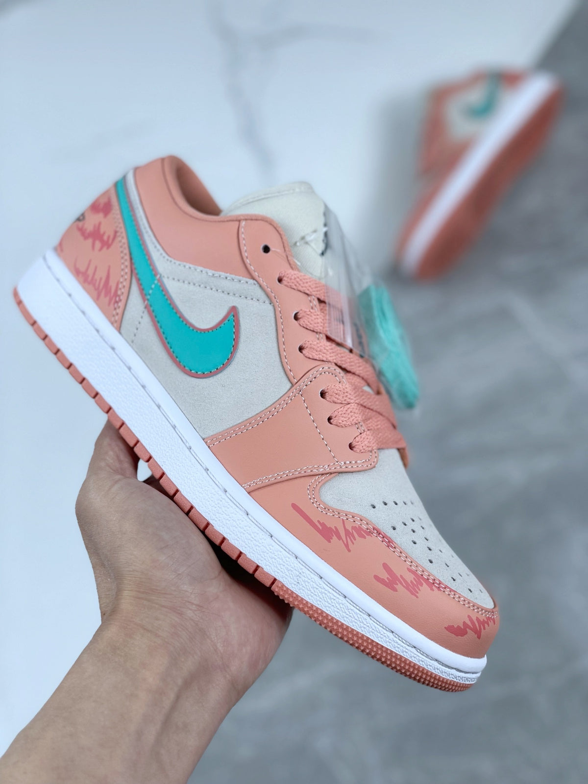 Low Top Sneakers, Green Pink Colorway, Lace Up Design, Casual Gift for Sneaker Fans
