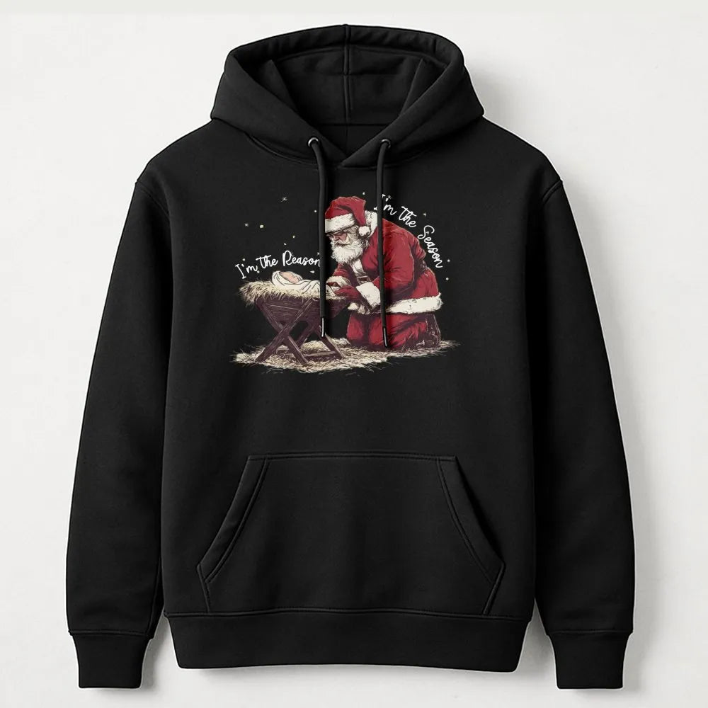 Santa Kneeling Nativity Sweatshirt, Jesus Is the Reason Christmas Hoodie, Christian Holiday Graphic Pullover, Faith Religious