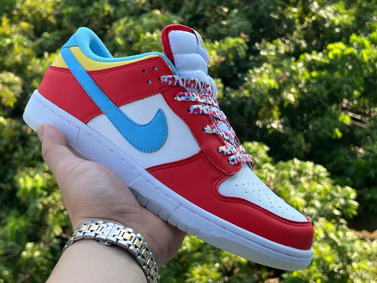 Low Top Sneakers, Red Blue Colorway, Lace Up Design, Casual Gift for Sneaker Fans