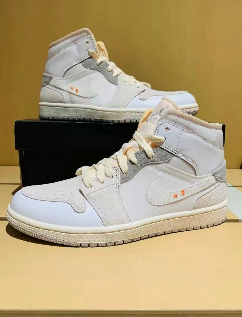 Retro Mid Top Sneakers, White Gray Colorway, Lace Up Design, Casual Gift for Sneaker Fans