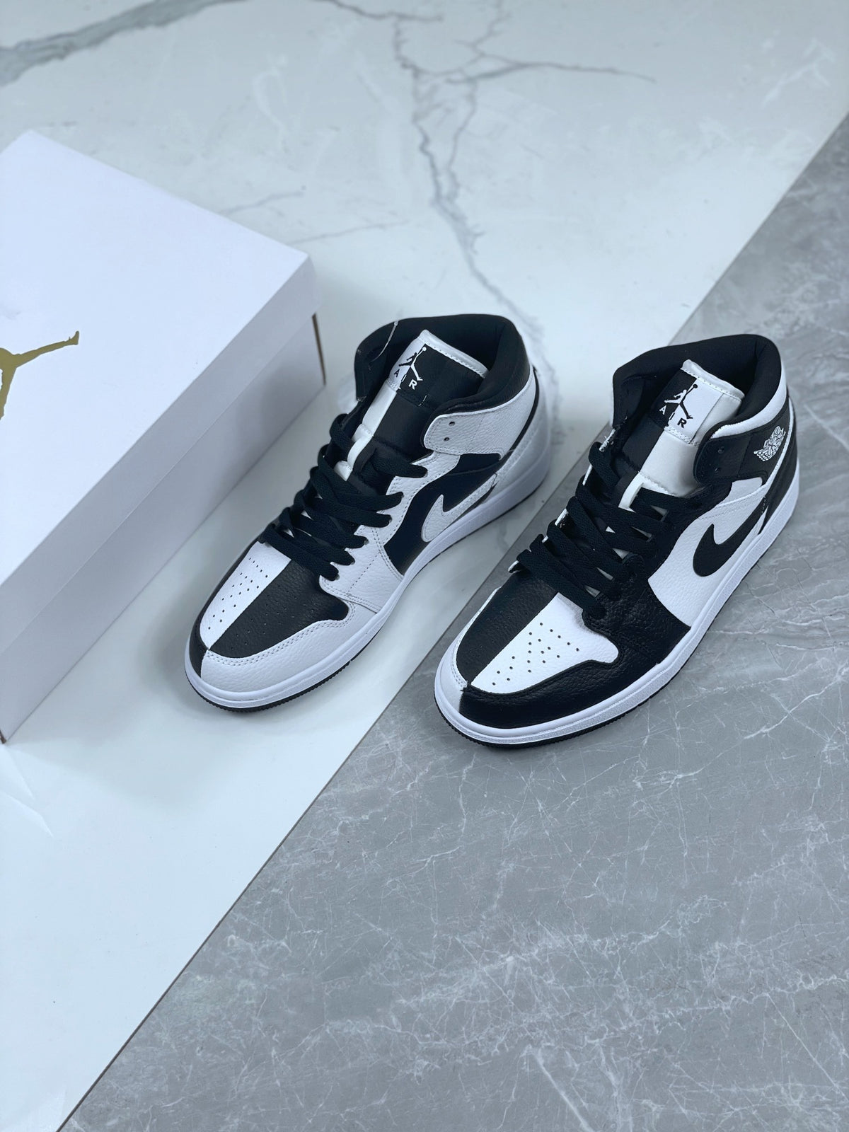 Mid Top Sneakers, White Black Colorway, Lace Up Design, Casual Gift for Sneaker Fans