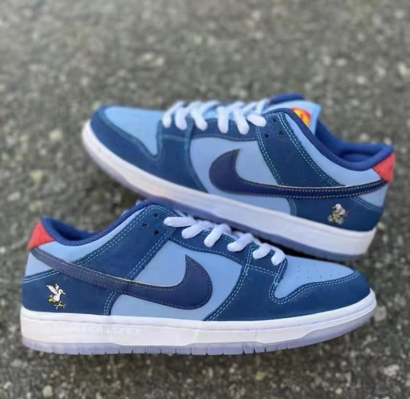 Low Top Skate Shoes, Blue Colorway, Lace Up Design, Casual Gift for Shoe Lovers