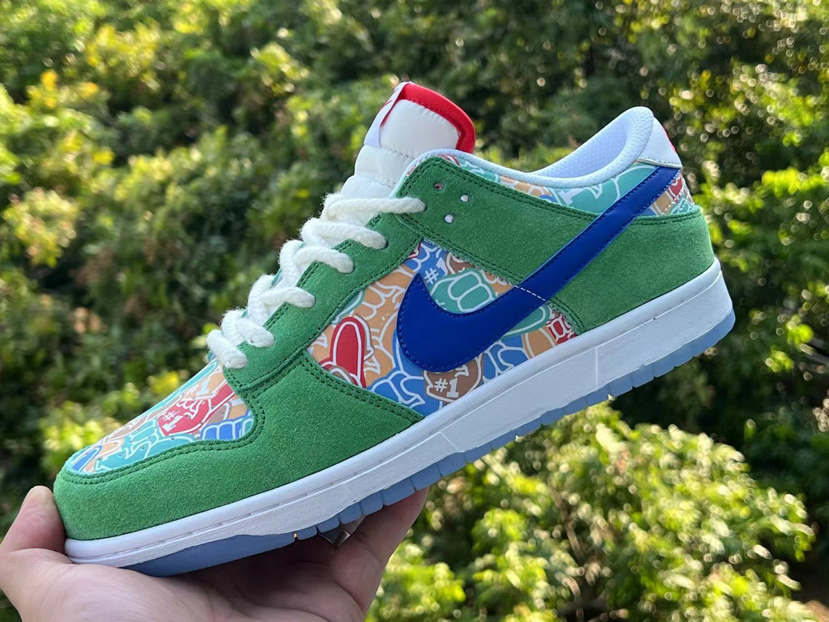 Low Top Sneakers, Green Blue Colorway, Lace Up Design, Casual Gift for Sneaker Fans