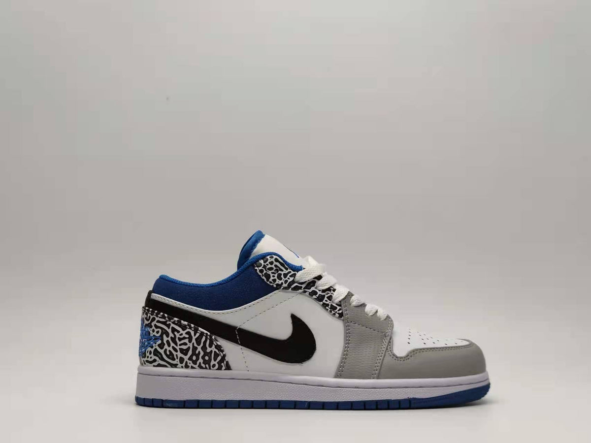 Low Top Sneakers, Blue White Colorway, Cracked Pattern, Lace Up Design, Casual Gift for Sneaker Fans
