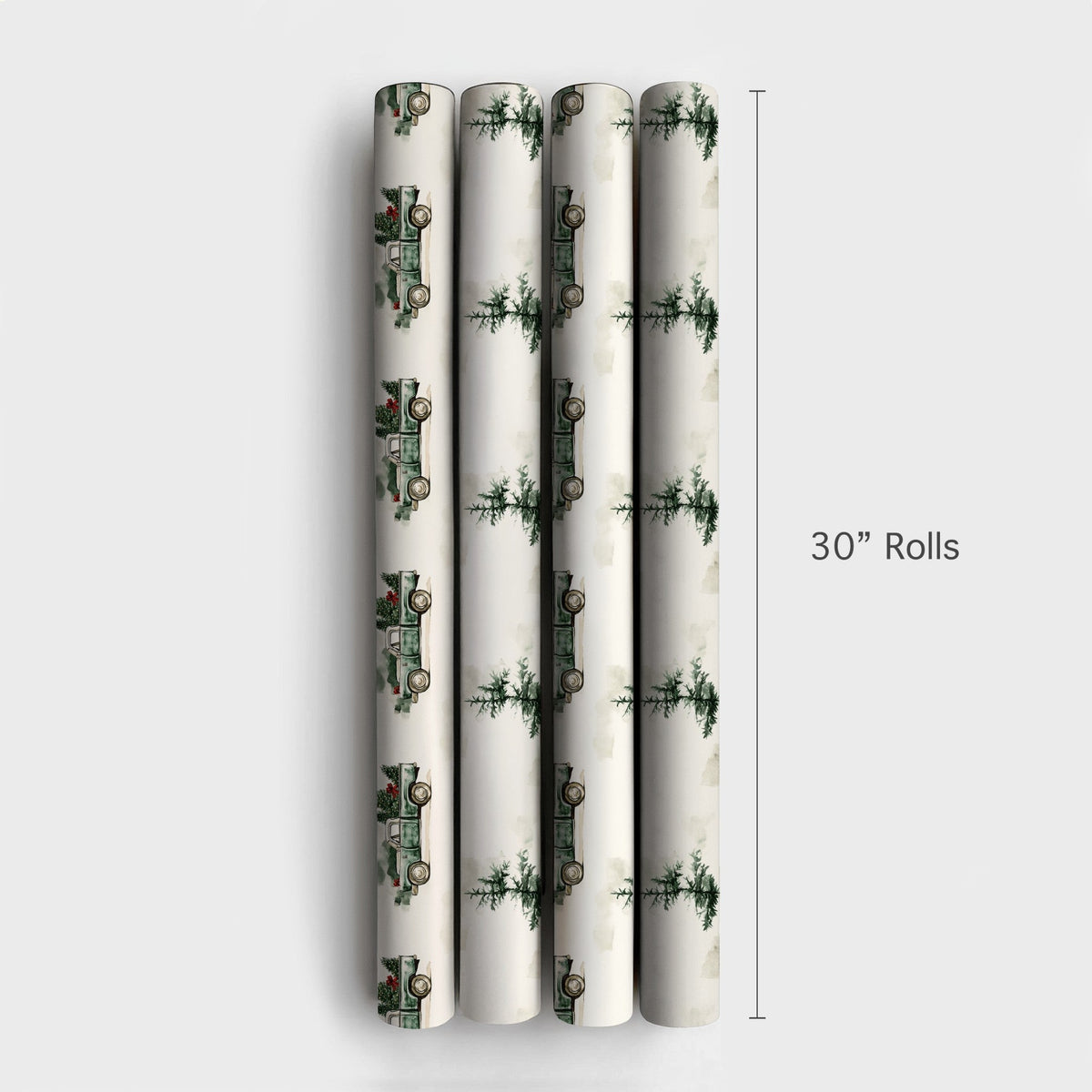 Farmhouse Tree Gift Wrap, Vintage Green Truck Christmas Wrapping Paper, Rustic Pine Holiday Wrapping Paper, Winter Present Gi
