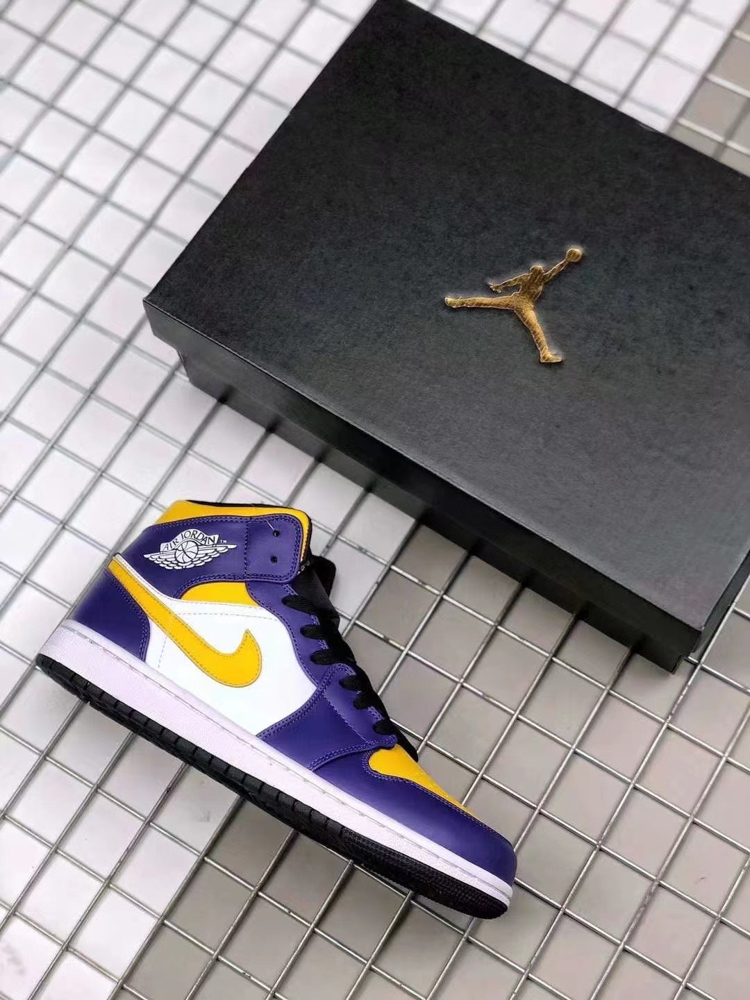 Mid Top Sneakers, White Purple Yellow Colorway, Lace Up Design, Casual Gift for Sneaker Fans