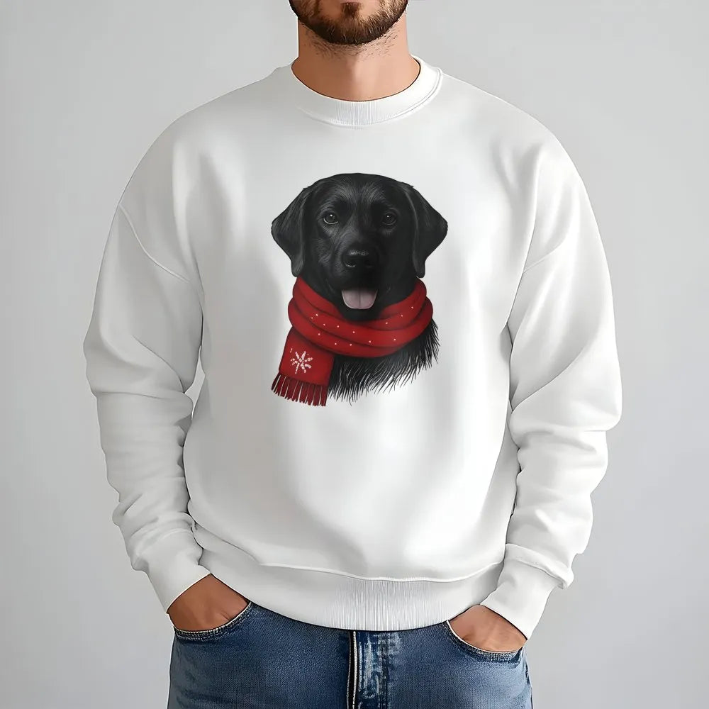 Festive Black Lab Crewneck, Black Labrador Christmas Sweatshirt, Adorable Red Scarf Dog Sweatshirt, Winter Dog Lover Sweater,