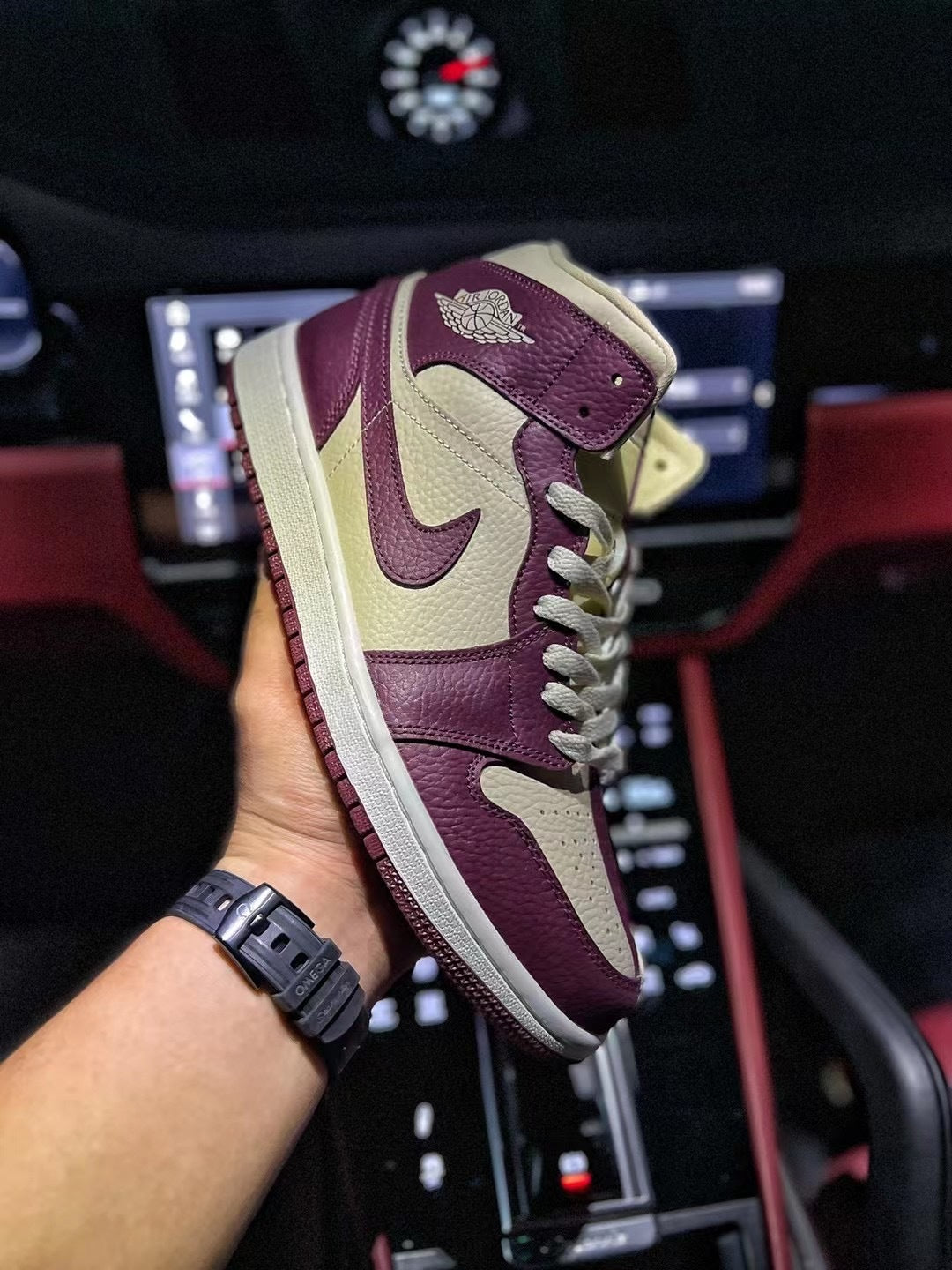 Mid Top Sneakers, Burgundy Khaki Colorway, Mismatched Colorway, Lace Up Design, Casual Gift for Sneaker Fans