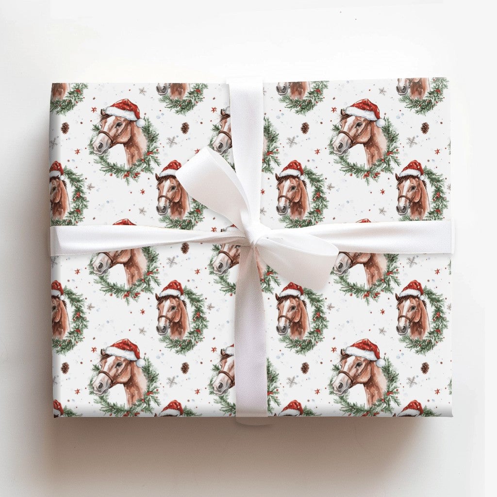 Rustic Equestrian Holiday Gift Wrap, Watercolor Horse Christmas Wrapping Paper, Country Farmhouse Gift Wrapping Paper, Xmas R