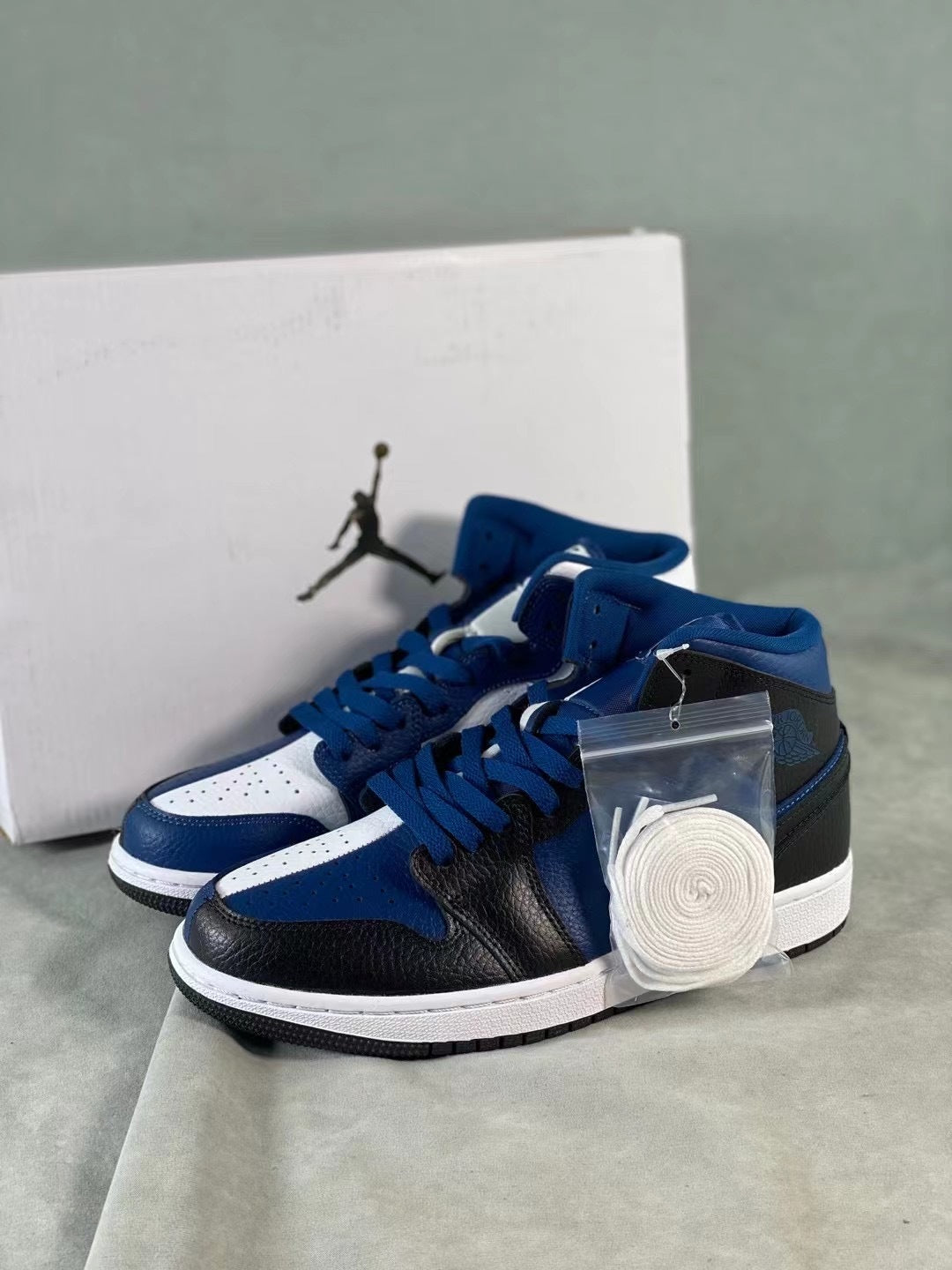 Mid Top Sneakers, Blue White Colorway, Lace Up Design, Casual Gift for Sneaker Fans