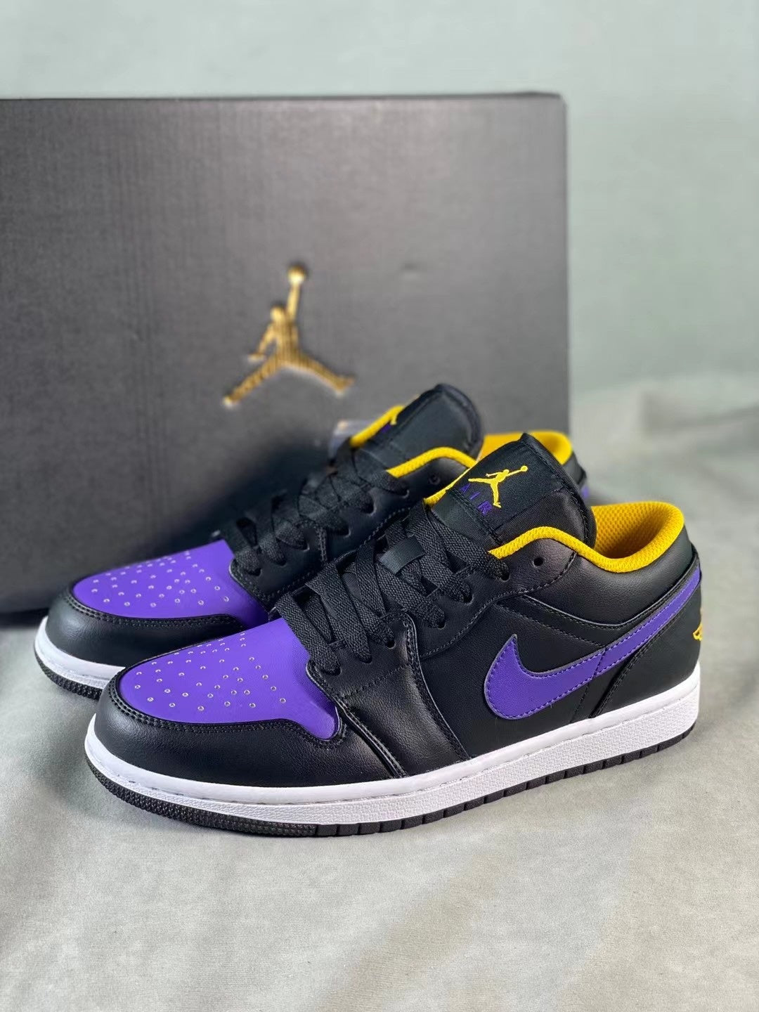 Low Top Sneakers, Black Yellow Purple Colorway, Lace Up Design, Casual Gift for Sneaker Fans