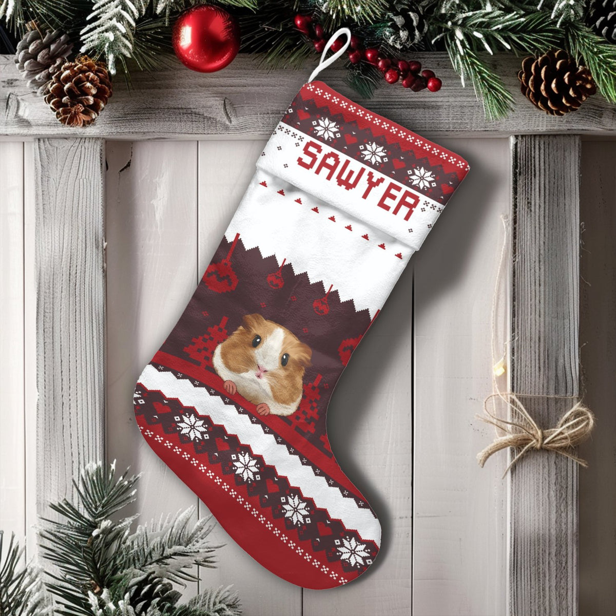 Adorable Pet Animal Holiday Stocking, Personalized Guinea Pig Christmas Stocking, Custom Name Xmas Stocking, Fireplace Mantle