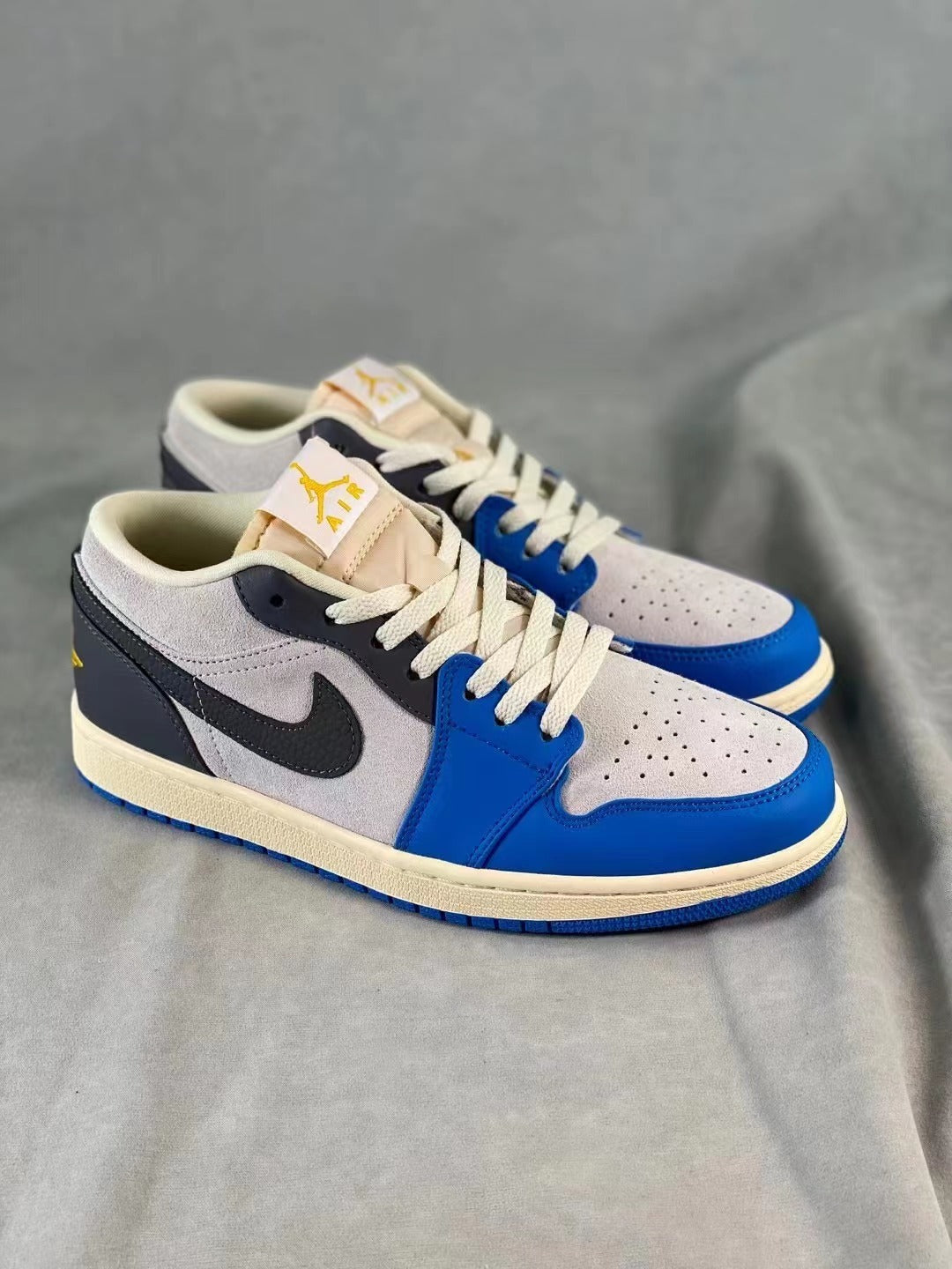 Retro Low Top Sneakers, Blue Cream Colorway, Lace Up Design, Casual Gift for Sneaker Fans