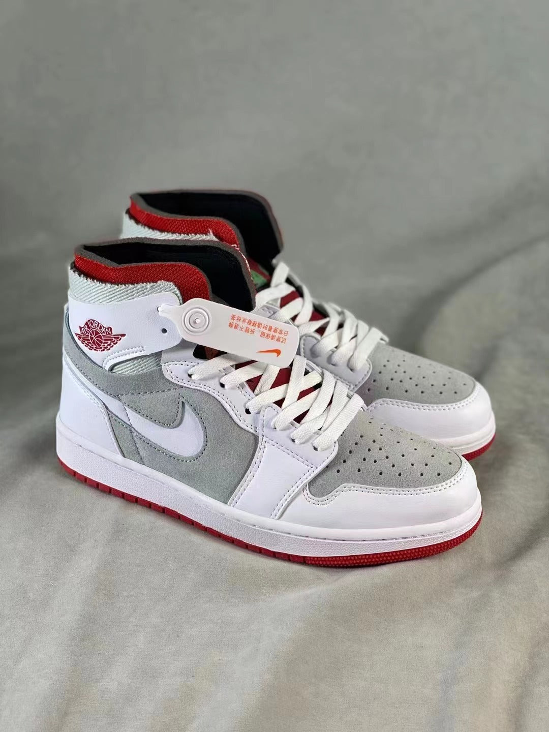High Top Sneakers, Gray White Colorway, Lace Up Design, Casual Gift for Sneaker Fans