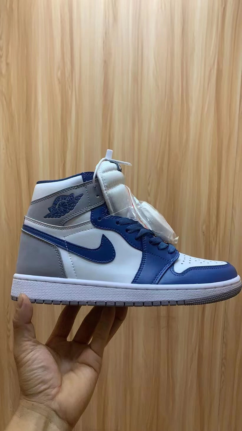 High Top Sneakers, Blue White Gray Colorway, Lace Up Design, Casual Gift for Sneaker Fans