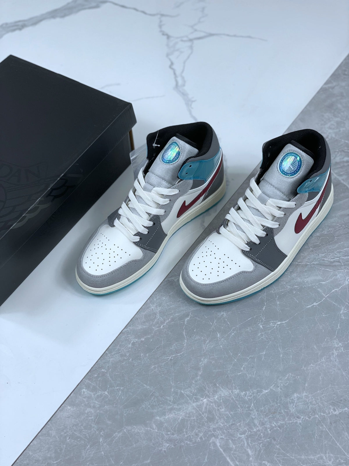 Mid Top Sneakers, Blue Gray Colorway, Lace Up Design, Casual Gift for Sneaker Fans