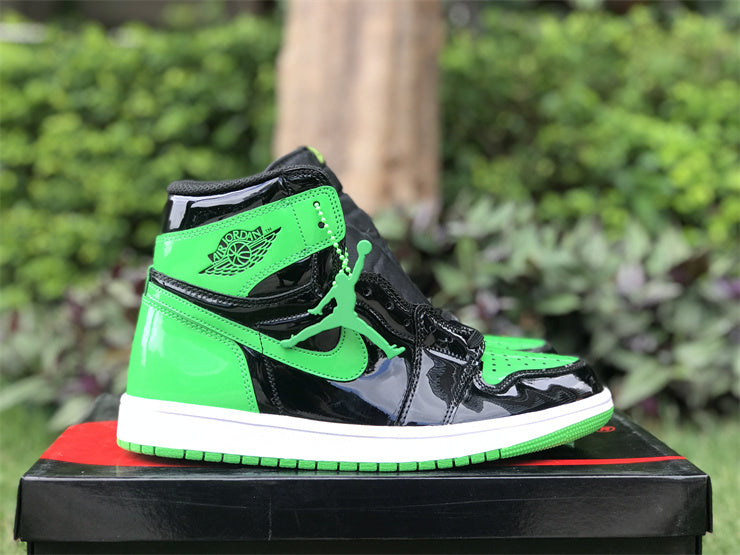 High Top Sneakers, Black Green Colorway, Patent Leather Footwear, Lace Up Design, Casual Gift for Sneaker Fans