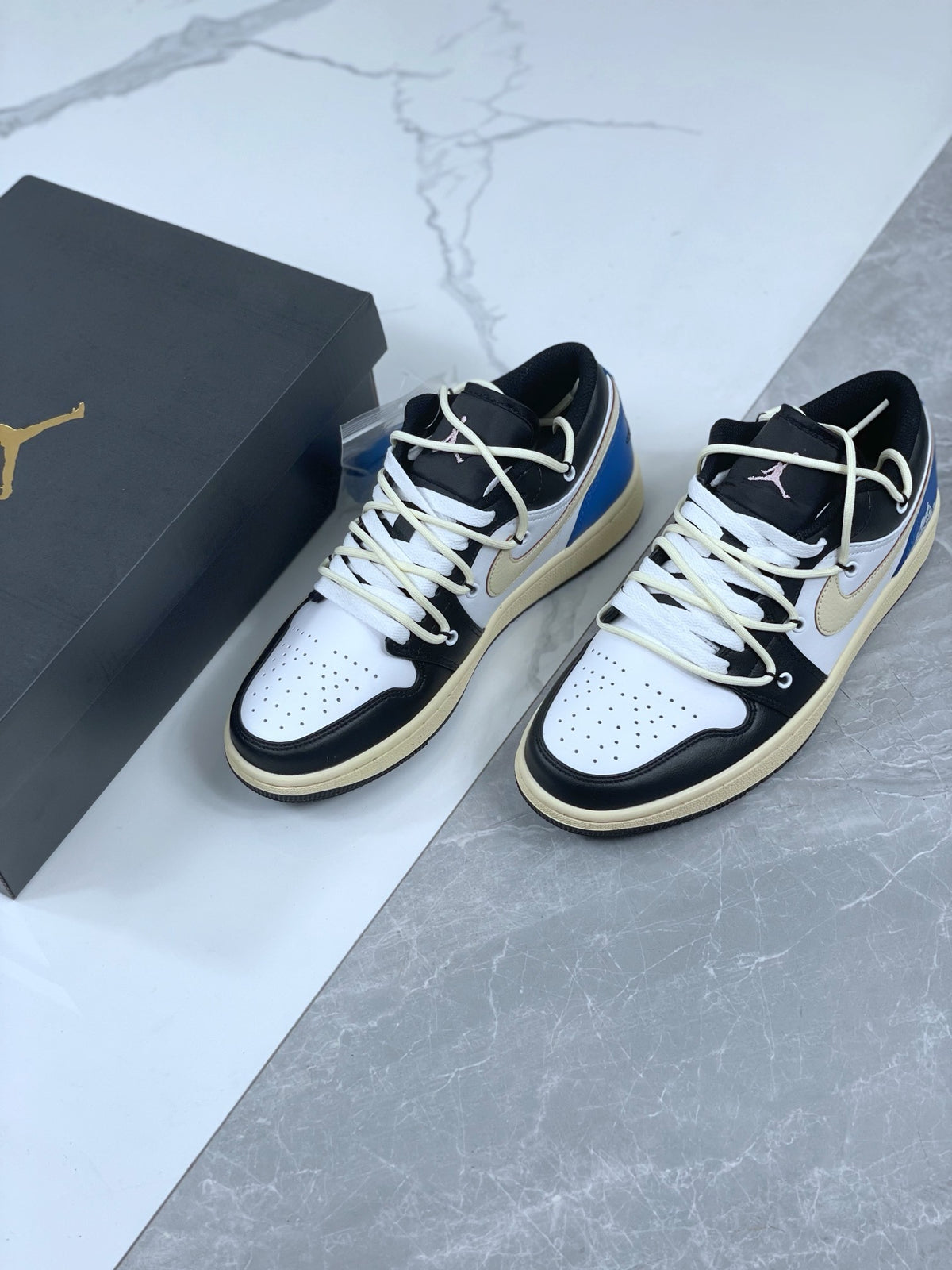 Low Top Sneakers, Blue Black Colorway, Lace Up Design, Casual Gift for Sneaker Fans