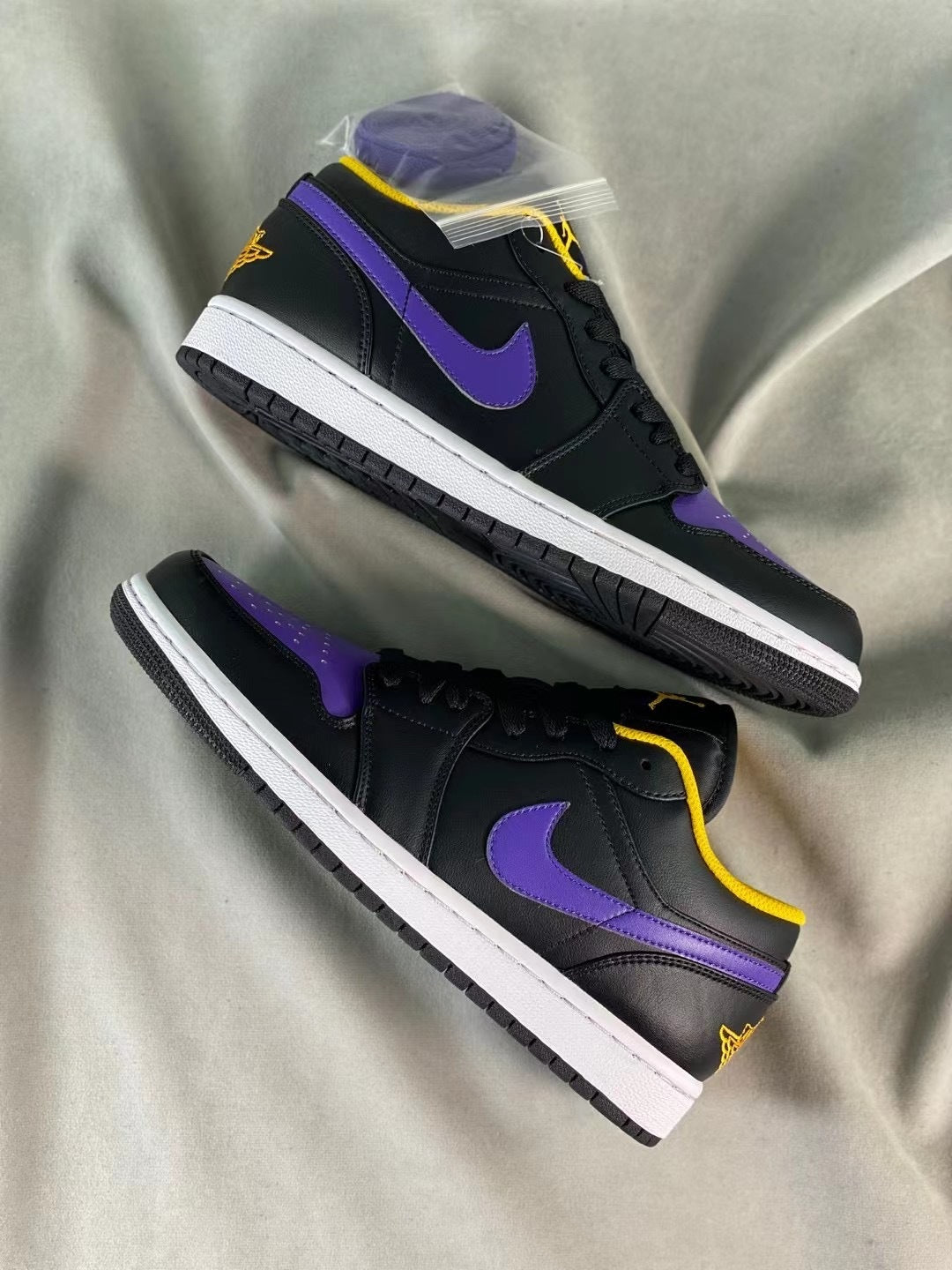 Low Top Sneakers, Black Yellow Purple Colorway, Lace Up Design, Casual Gift for Sneaker Fans