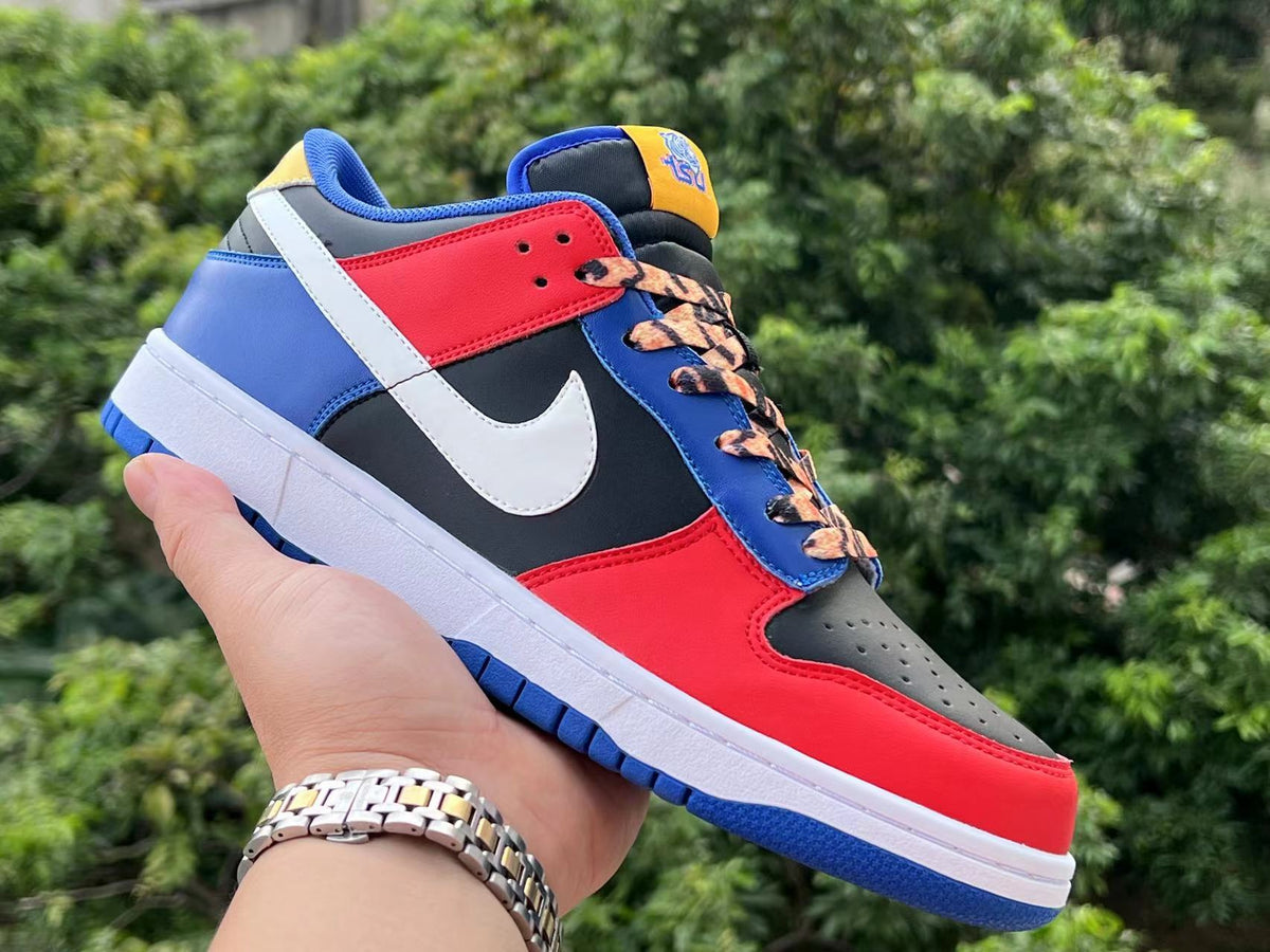 Low Top Sneakers, Blue Red White Colorway, Lace Up Design, Casual Gift for Sneaker Fans
