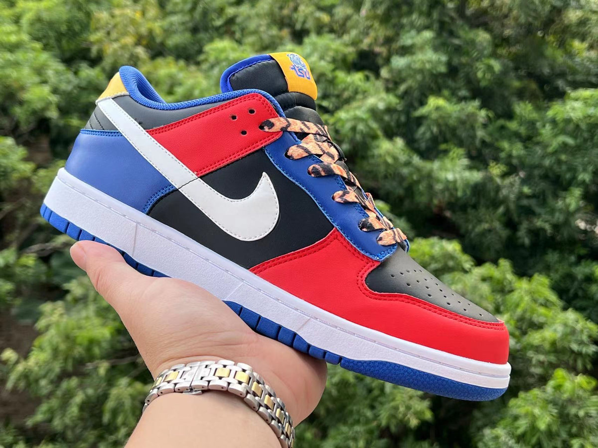 Low Top Sneakers, Blue Red White Colorway, Lace Up Design, Casual Gift for Sneaker Fans