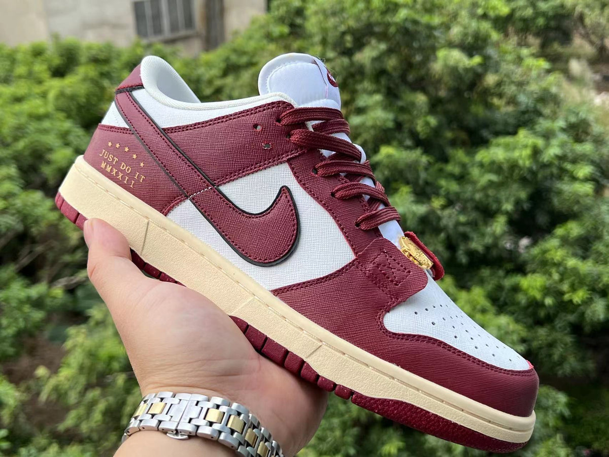 Low Top Sneakers, Burgundy White Colorway, Lace Up Design, Casual Gift for Sneaker Fans