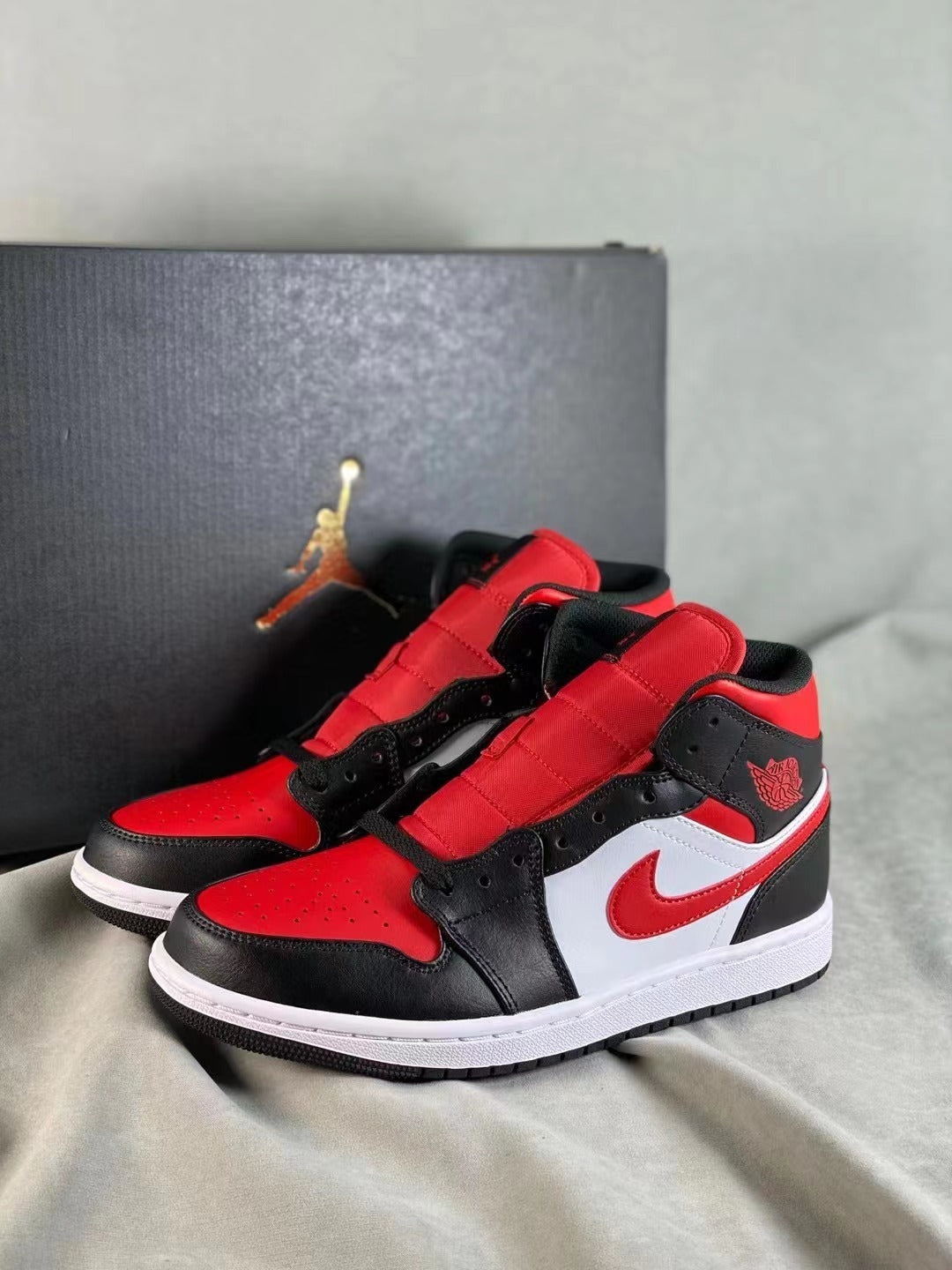 Mid Top Sneakers, White Black Red Colorway, Lace Up Design, Casual Gift for Sneaker Fans
