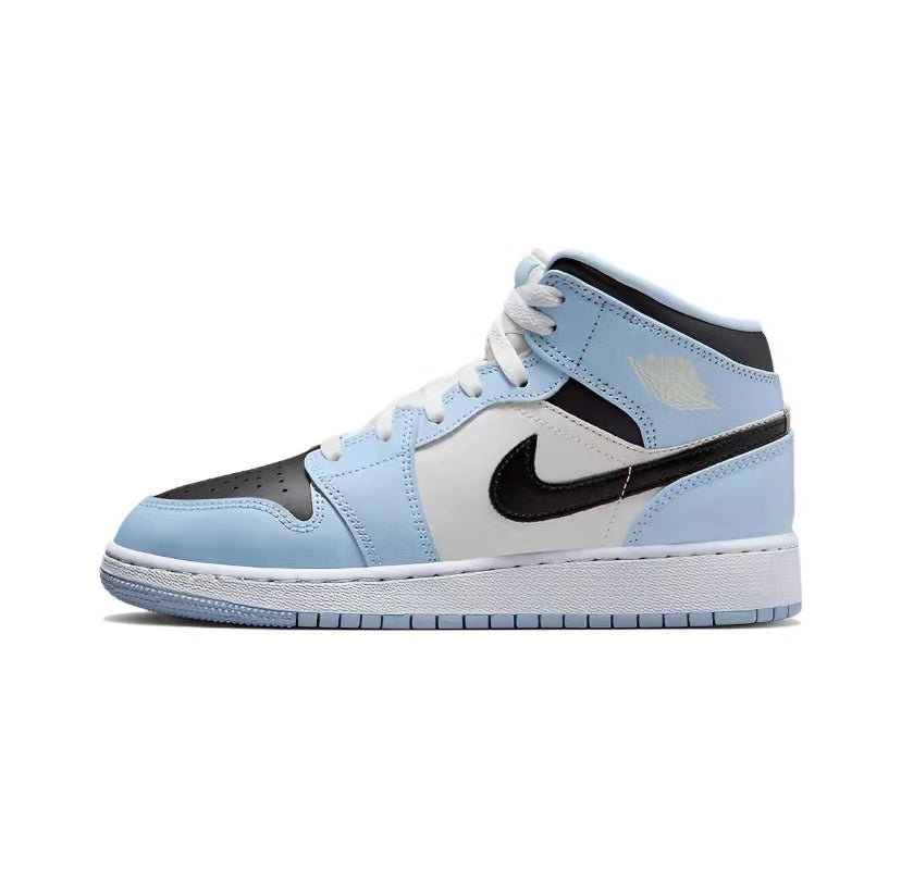 Mid Top Sneakers, Blue White Colorway, Lace Up Design, Casual Gift for Sneaker Fans