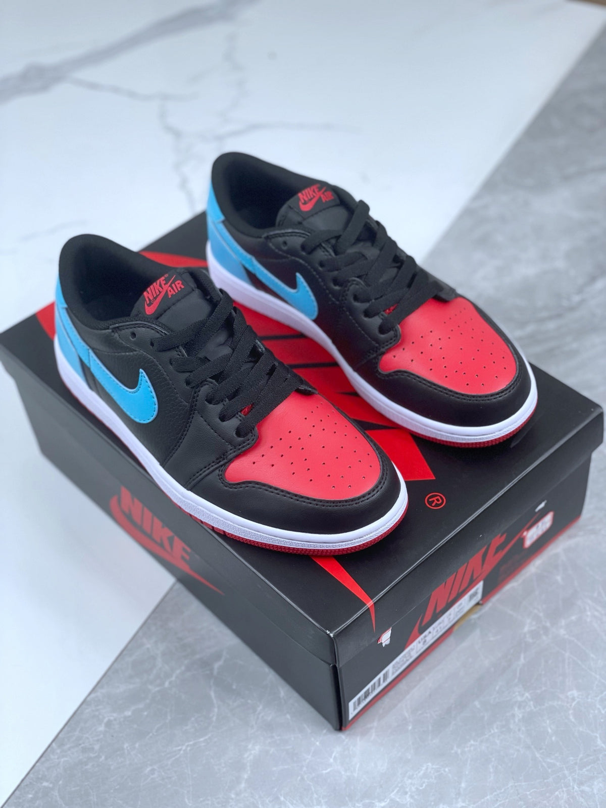 Low Top Sneakers, Blue Black Red Colorway, Lace Up Design, Casual Gift for Sneaker Fans