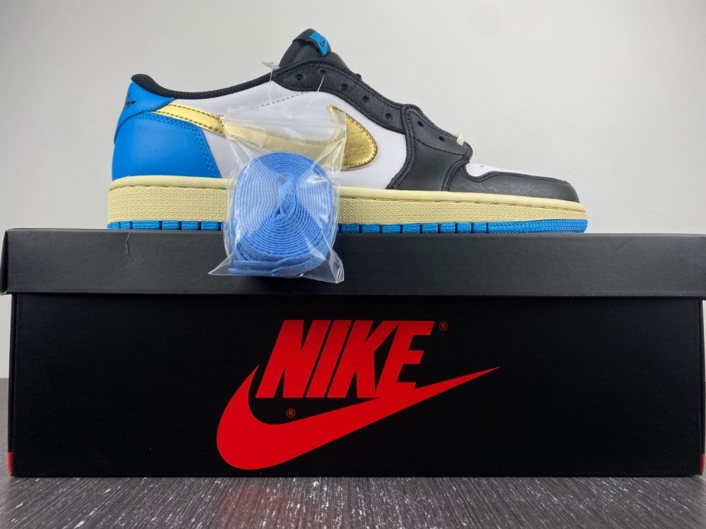 Low Top Sneakers, Blue White Black Gold Colorway, Leather Footwear, Lace Up Design, Casual Gift for Sneaker Fans