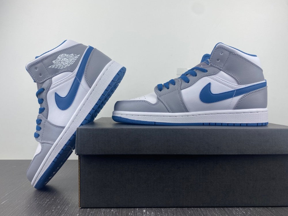 Mid Top Basketball Shoes, Blue White Gray Colorway, Lace Up Design, Casual Gift for Shoe Lovers