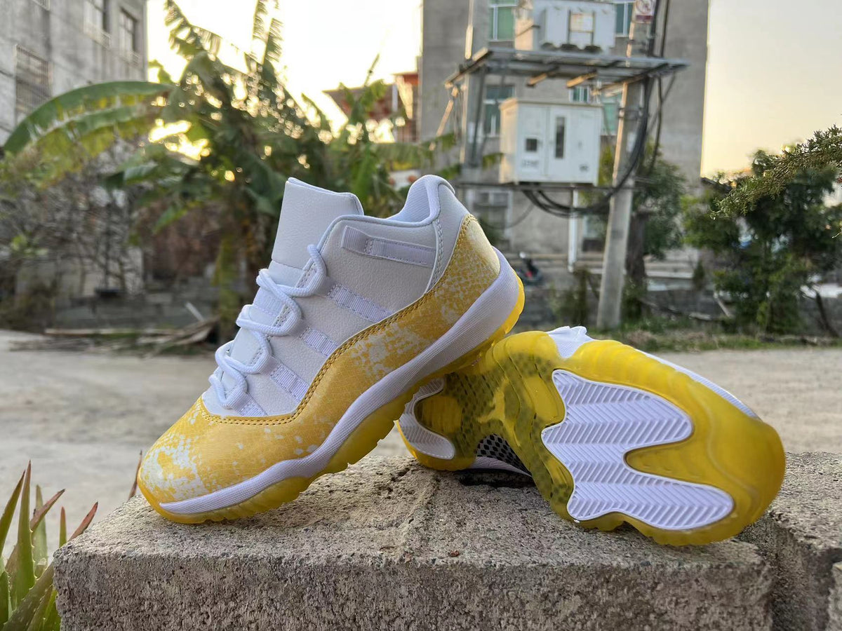 Sneakers, White Yellow Colorway, Lace Up Design, Casual Gift for Sneaker Fans