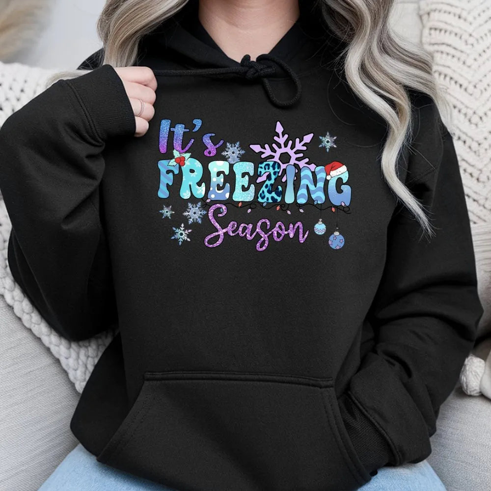 Snowflake Christmas Graphic Sweatshirt, Its Freezing Season Hoodie, Comfy Winter Holiday Pullover, Festive Family Season Hood