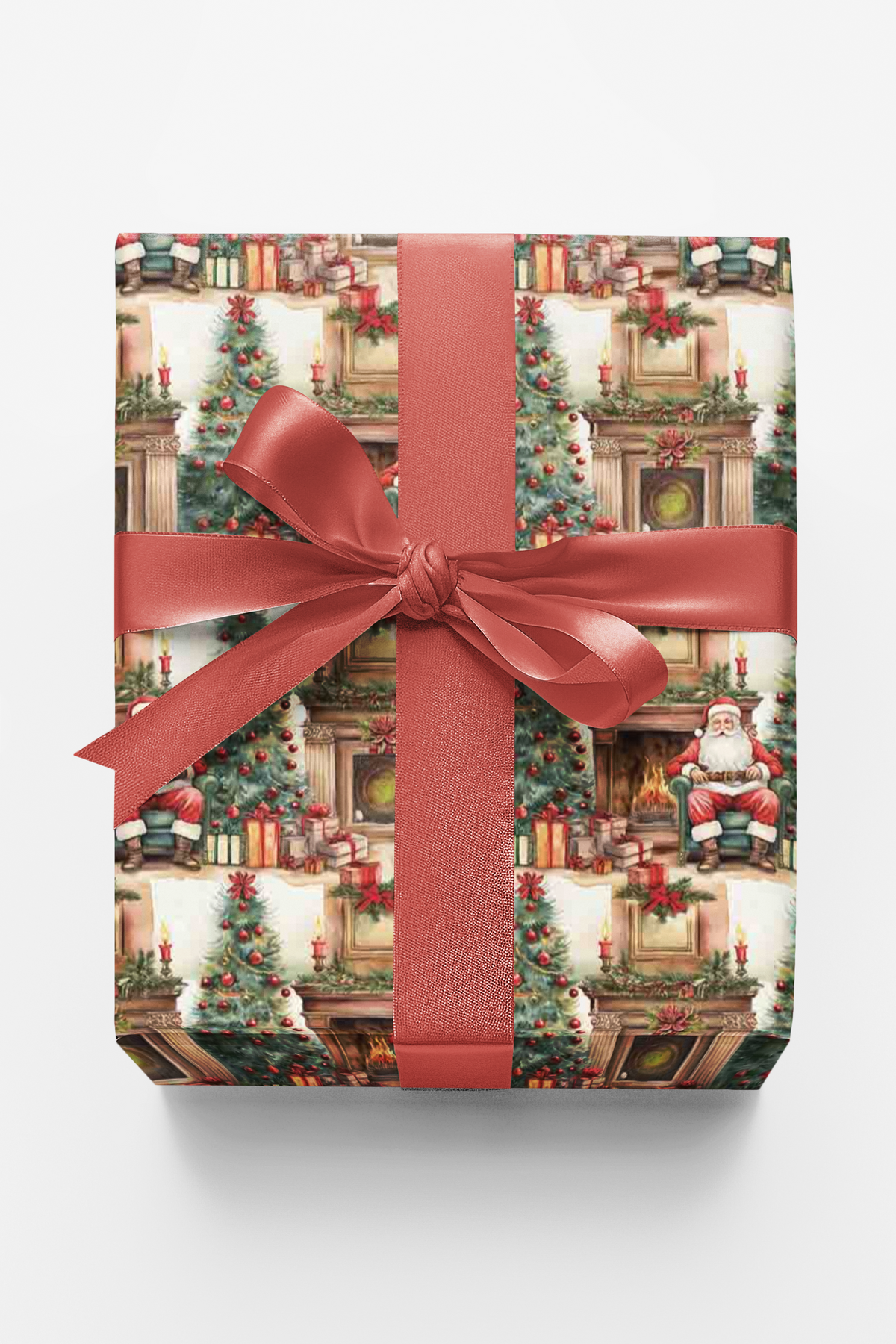 Fireside Santa Christmas Gift Wrap, Vintage Santa Wrapping Paper, Comfy Holiday Wrapping Paper, Retro Xmas Gift Wrap, Winter 