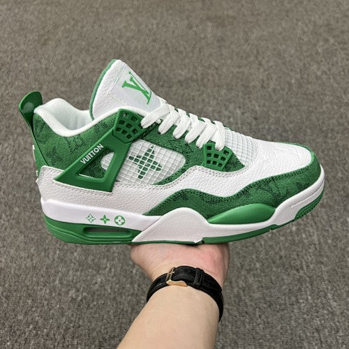 Retro Basketball Shoes, White Green Colorway, Lace Up Design, Casual Gift for Shoe Lovers