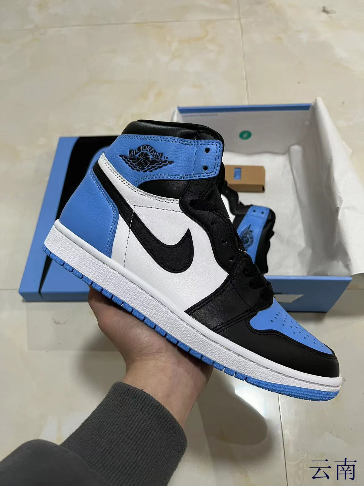 High Top Sneakers, Blue White Colorway, Lace Up Design, Casual Gift for Sneaker Fans