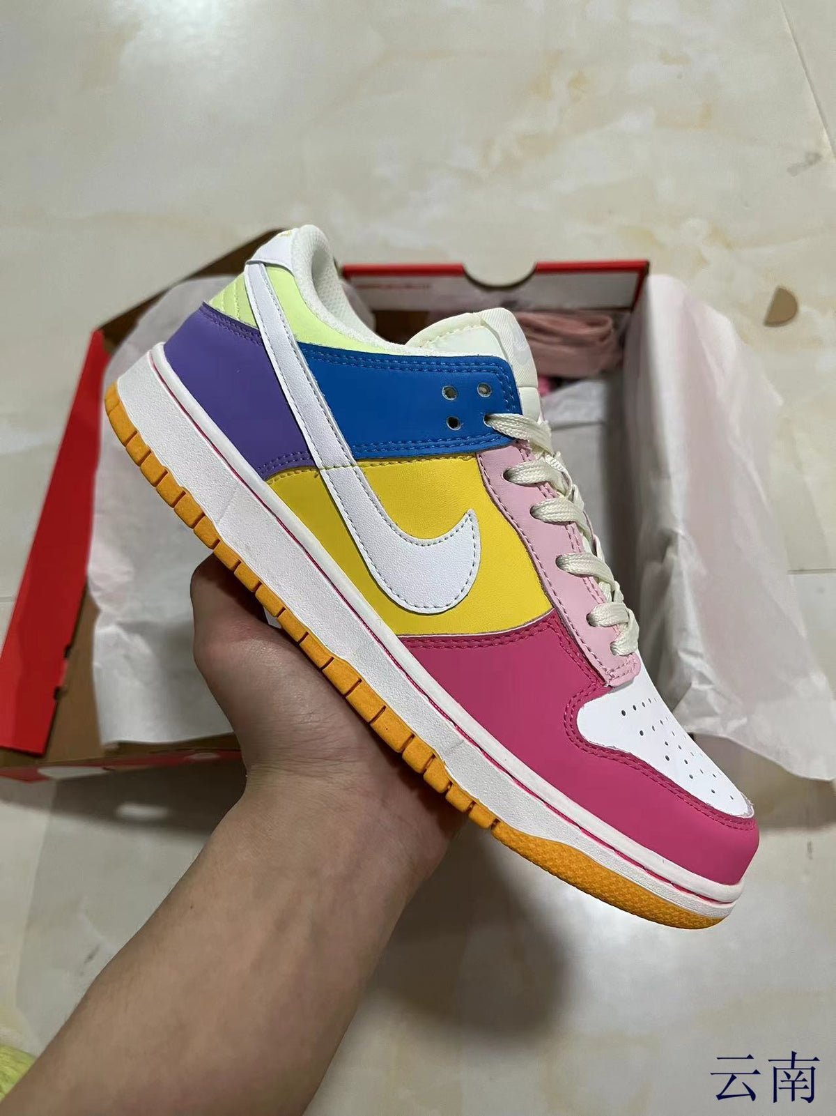 Low Top Sneakers, White Yellow Pink Colorway, Lace Up Design, Casual Gift for Sneaker Fans