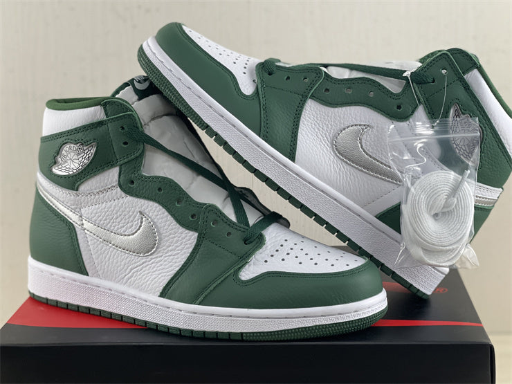 High Top Sneakers, White Green Colorway, Lace Up Design, Casual Gift for Sneaker Fans