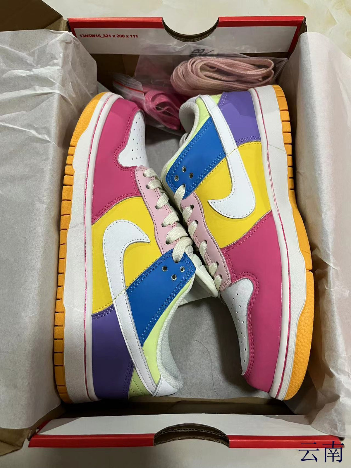 Low Top Sneakers, White Yellow Pink Colorway, Lace Up Design, Casual Gift for Sneaker Fans