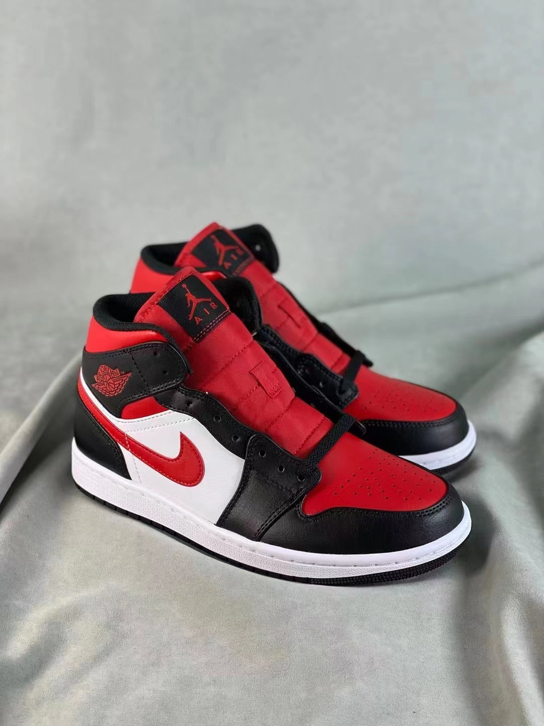 Mid Top Sneakers, White Black Red Colorway, Lace Up Design, Casual Gift for Sneaker Fans